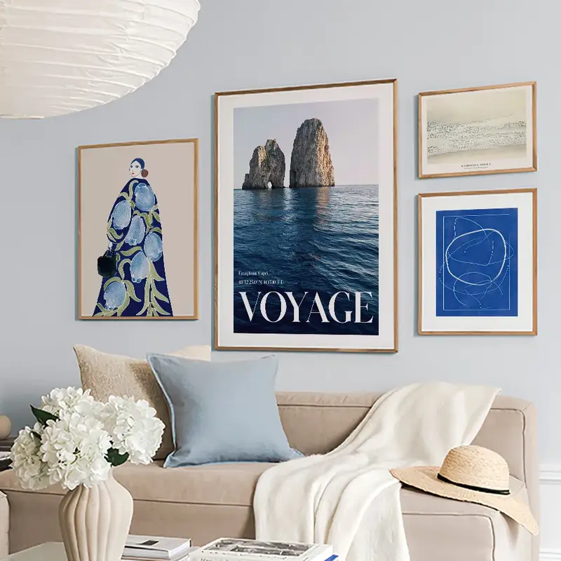 Abstract Blue Stripes Ocean Matisse Girl Flower Vase Wall Art Canvas Painting Posters And Prints Pictures For Living Room Decor - Image 5
