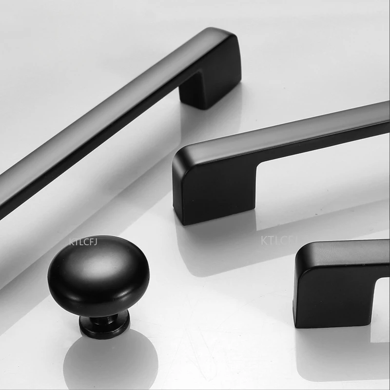 Black Aluminum Alloy Bedside Table Handle Minimalist Cabinet Pulls Furniture Hardware Wardrobe Cabinet Door Drawer Handles
