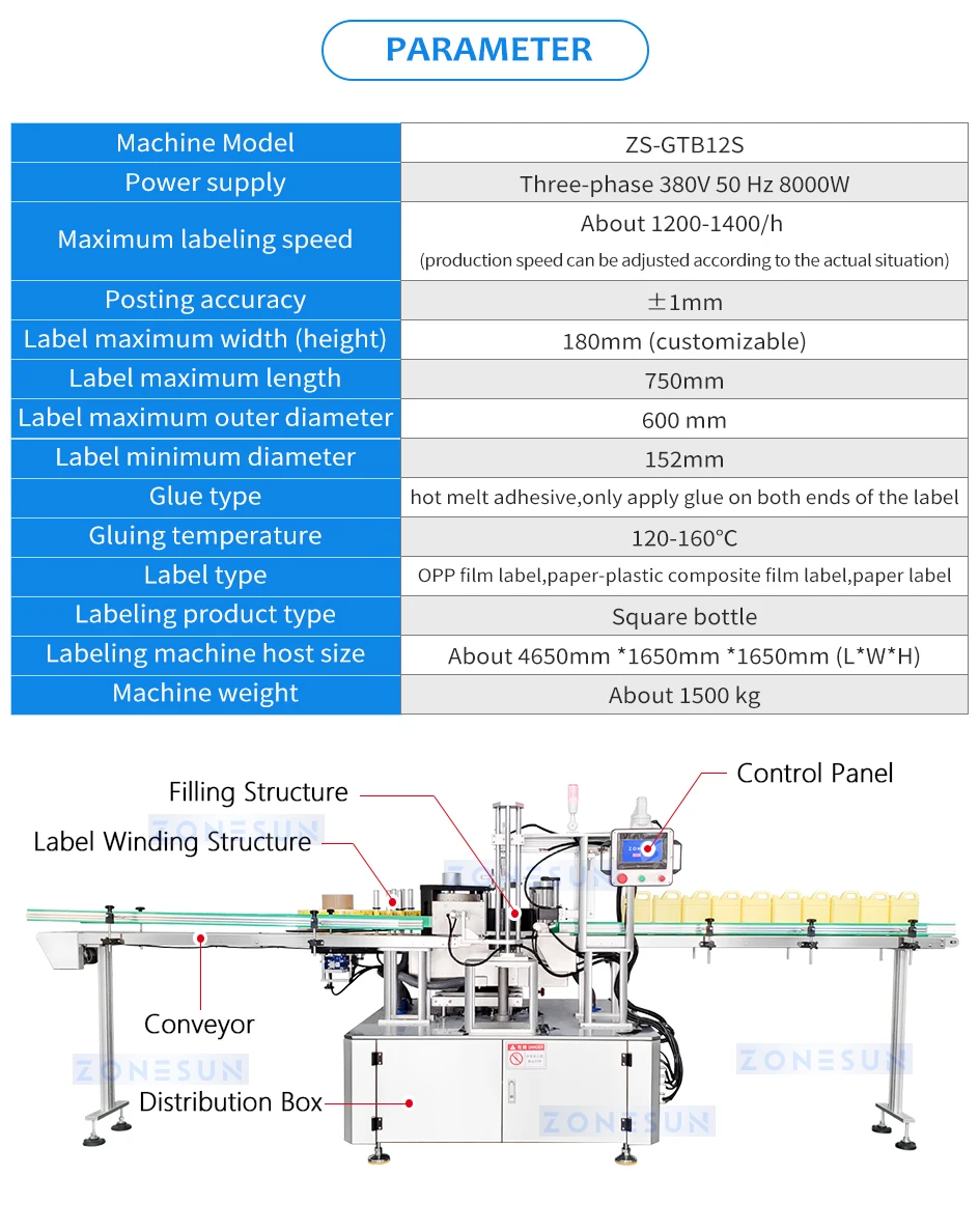 ZONESUN ZS-GTB12S Automatic Hot Melt Glue Labeling Machine