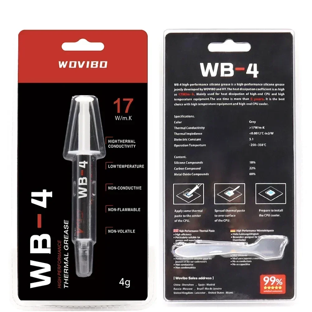 Thermal Paste Wovibo Thermal Paste WB-4 WB 4 4g 1g 17 W /M-k For CPU GPU Printer HeatSink Cooling Cooler Thermal Grease Compound Silicone
