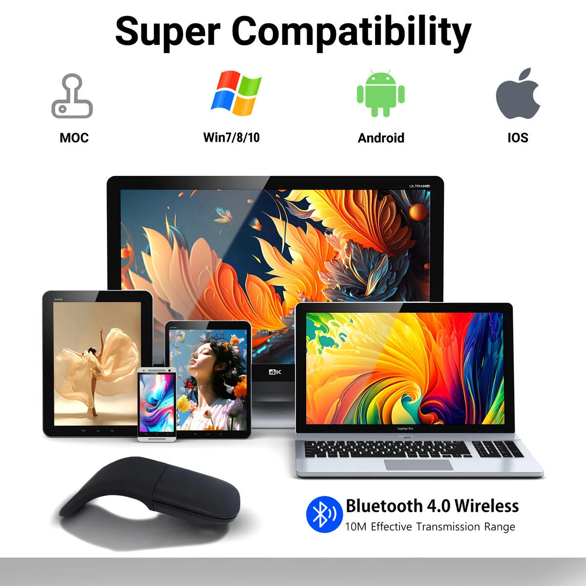 รูปสินค้า เมาส์พับได้ไร้สาย 2.4G + Bluetooth พกพาสะดวก