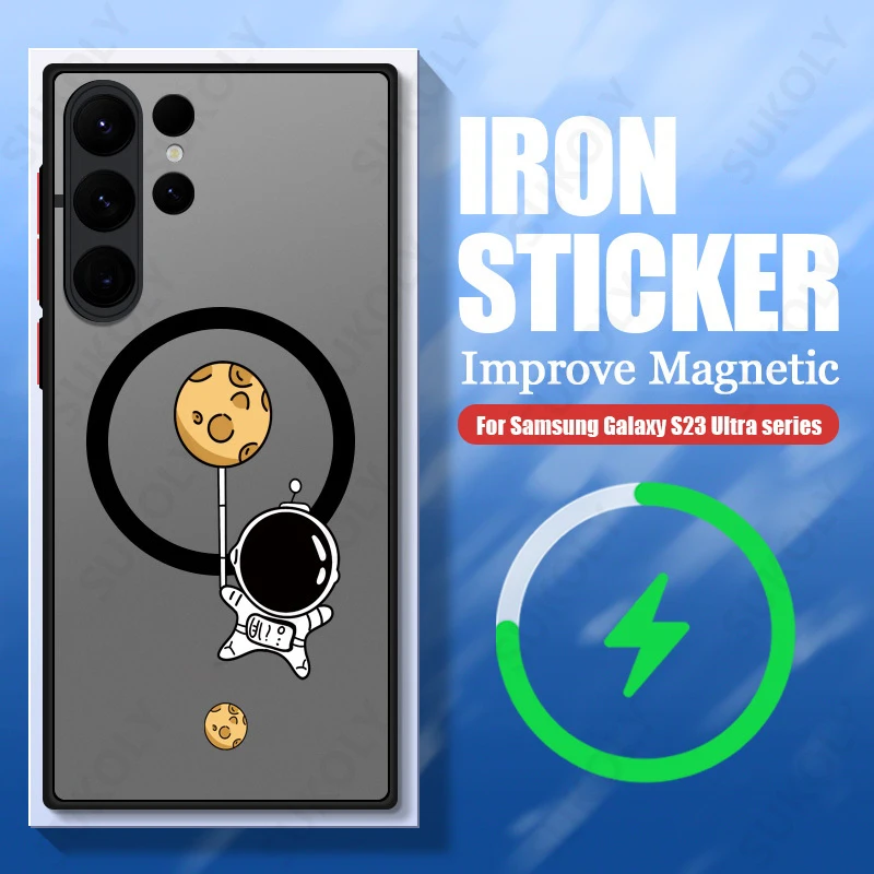 Astronaut Magsafe Charging Matte Acrylic Phone Cover with Iron Ring Design