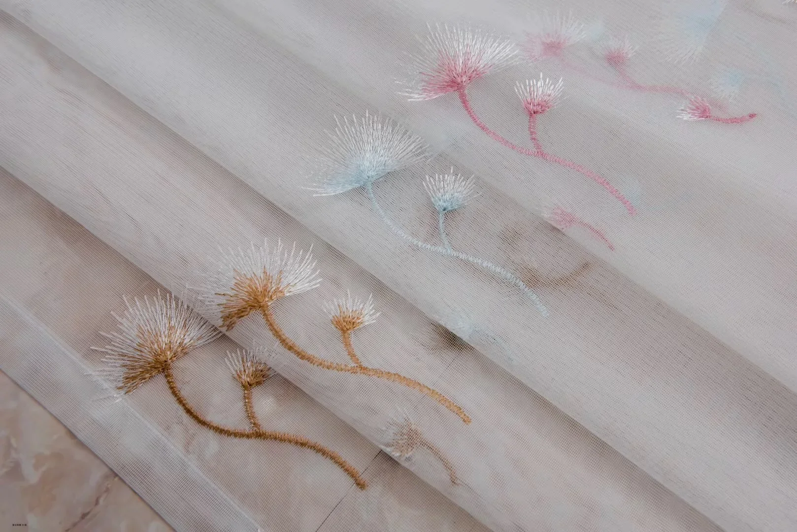 1PC Minimalist INS Small Fresh Embroidered Window Screen Curtain Plain Polyester Dandelion 5