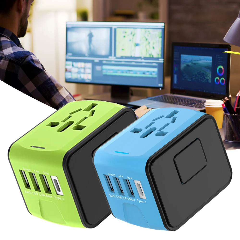 

Универсальный дорожный адаптер с 4 USB-разъемами, конвертер для электроники, 3 USB-порта и 1 Type-C НК-шоппинг