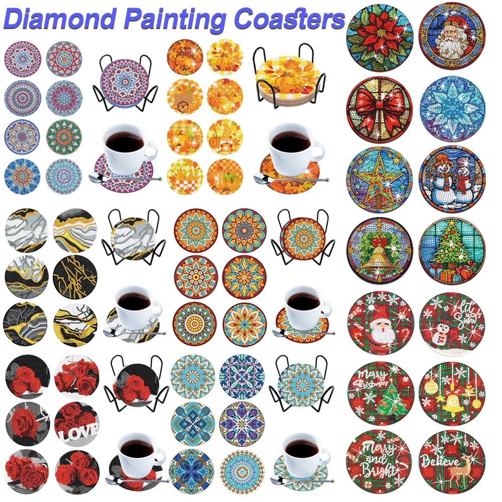 6pcs/Sets Diamond Painting Coaster Set Mandala Coasters DIY Diamond Art Crafts Supplies For Beginners Dining Room Decor