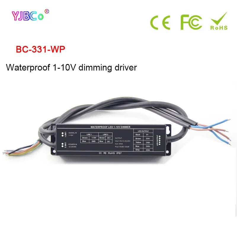Bincolor 1-10V Waterproof Dimming Driver 5A*4CH LED Controller 12V 24V DC Signal 1-10V Input PWM Output for LED Strip BC-331-WP ghh80 30g100bml5 30mm hollow shaft 100ppr line driver aa bb zz signal opto rotary encoder