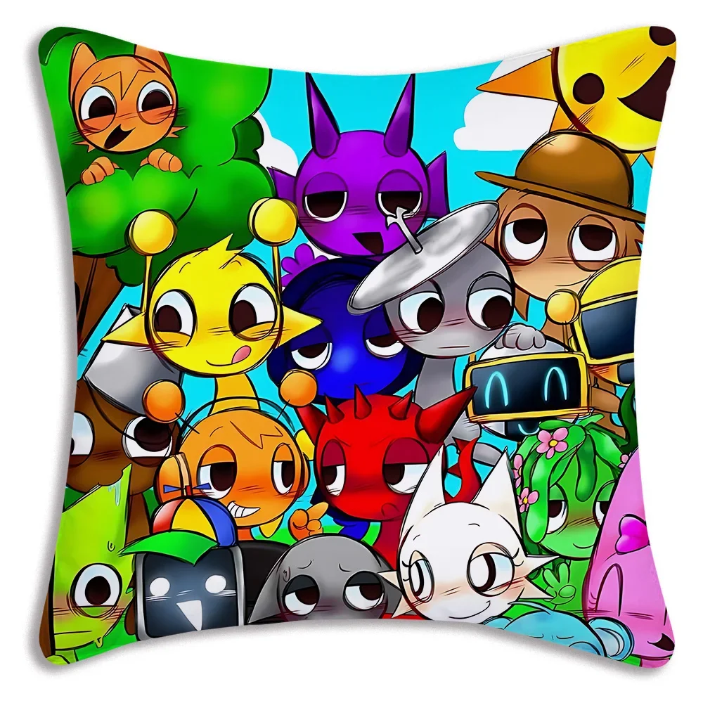 Funny Pillow Covers Cartoon Game R-Rainbow Friends Sofa Decorative Home Double-sided Printing Short Plush Cute Cushion Cover