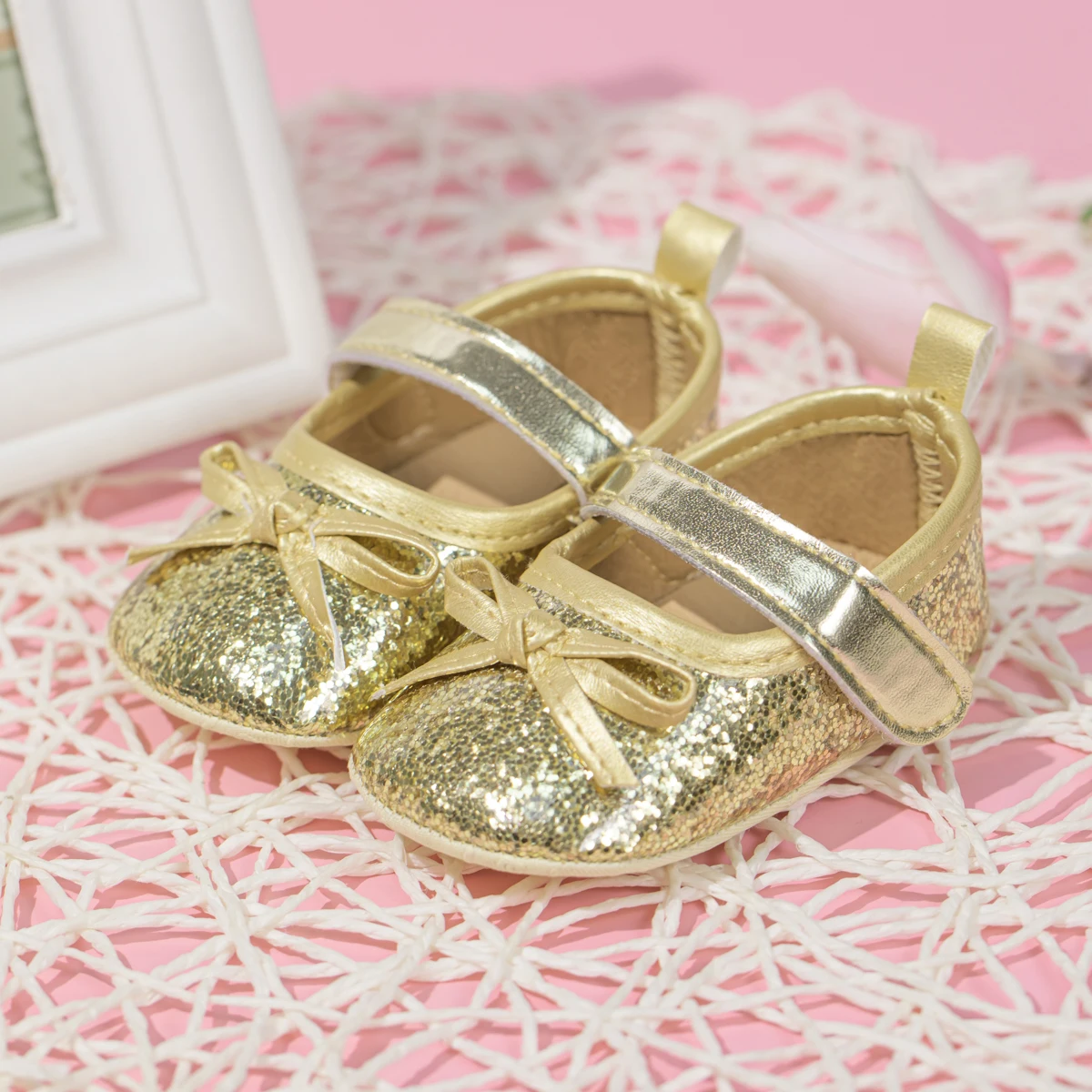 

KIDSUN Gold Baby Shoes Baby Girl Shoes Bling Princess Toddler Shoes Newborn Non-Slip First Walkers Infant Party Wedding Shoes