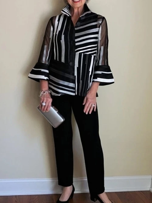 

Button Lapel Printed Shirt, Flared Sleeve Top and Pants Set, Chiffon Fashion 2023 New Hot Selling Fashion Women's Clothing