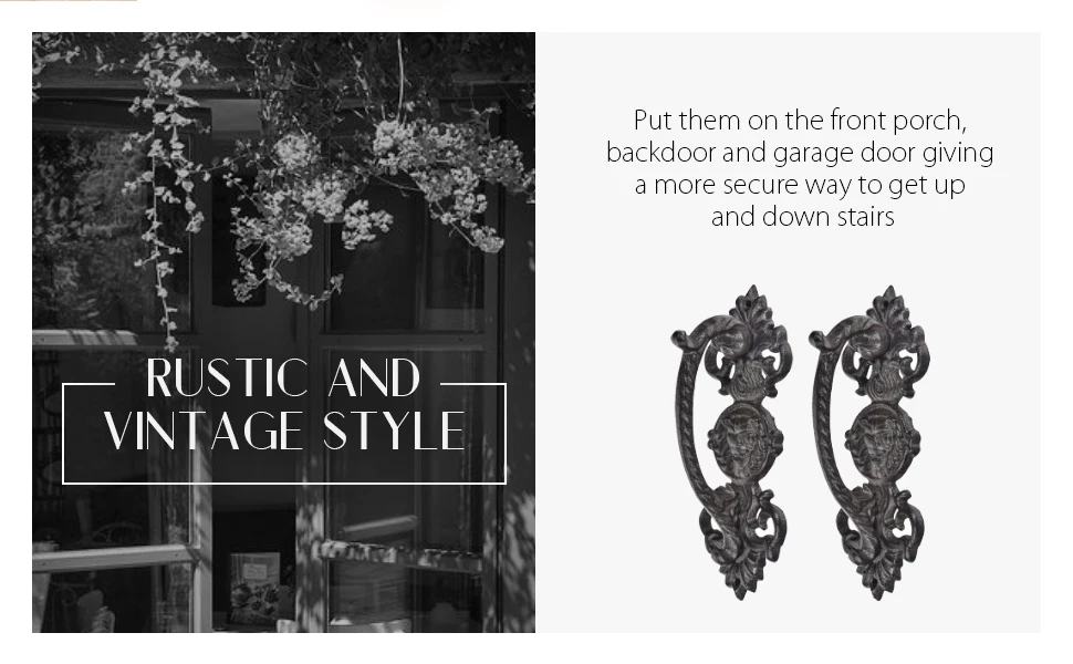 Description Picture 3 of itemSungmor Rustic Barn Door Handles Cast Iron Outdoor Gate Garage Vintage Pull Handles 2PCS Dark Brown 8.7 Inch Decorative Hardware