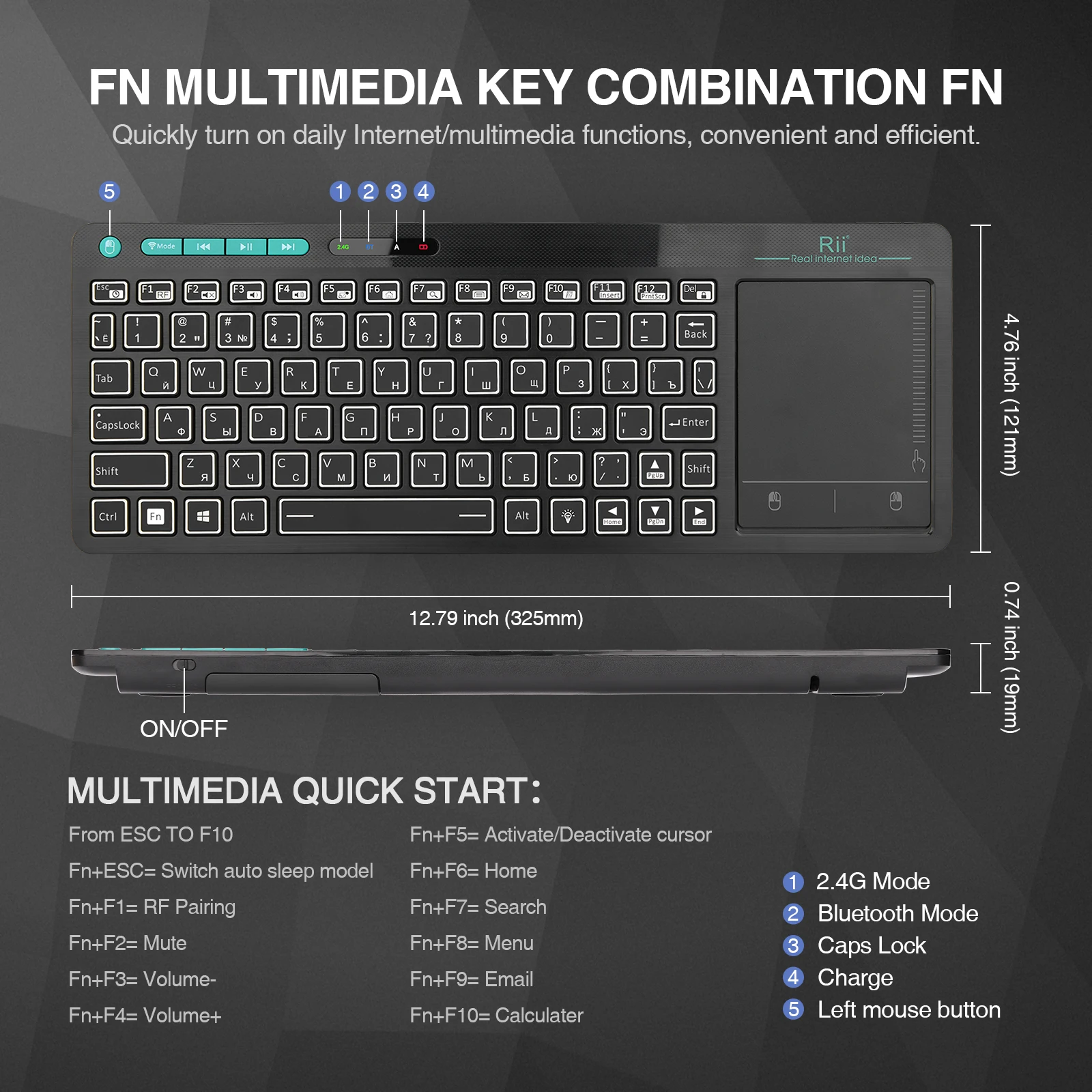 Teclado Retroiluminado sem Fio Mini Bluetooth Russo Multi-touch para Smart tv Android tv Boxiptv Htpcpc Rii-k18s - Imagem 2