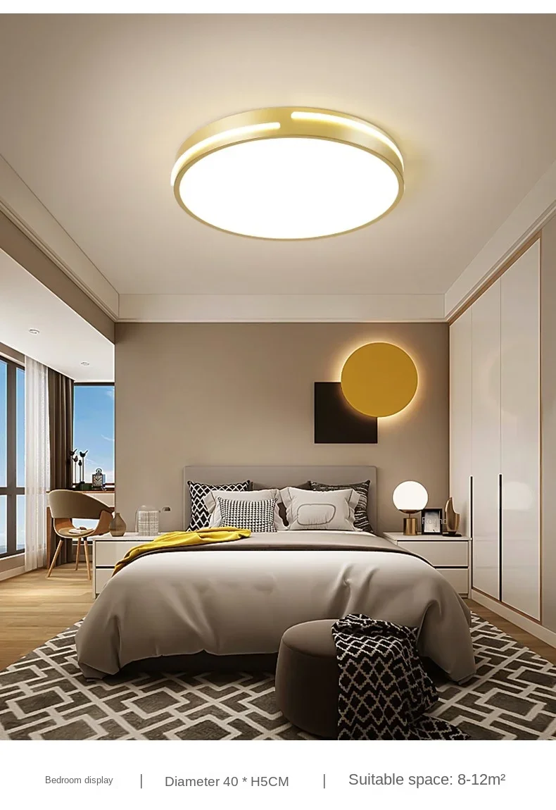 Description Picture 5 of itemNordic Simple Bedroom Lamp Living Room Study Lamp Round Gold Led Ceiling Lamp Dining Room Ceiling Pendant lights Indoor Lighting