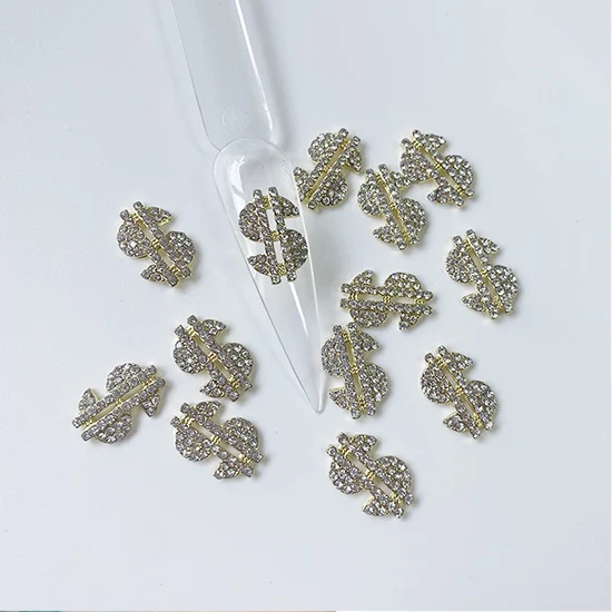 Silver Dollor Sign Nail Charms，For Nails Luxury Money Sign Nail 3D Charms 