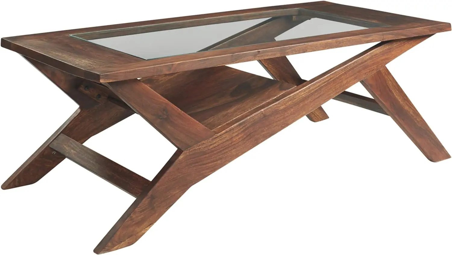 

Signature Design by Ashley Charzine Contemporary Rectangular Coffee Table with Clear Tempered Glass Top, Brown