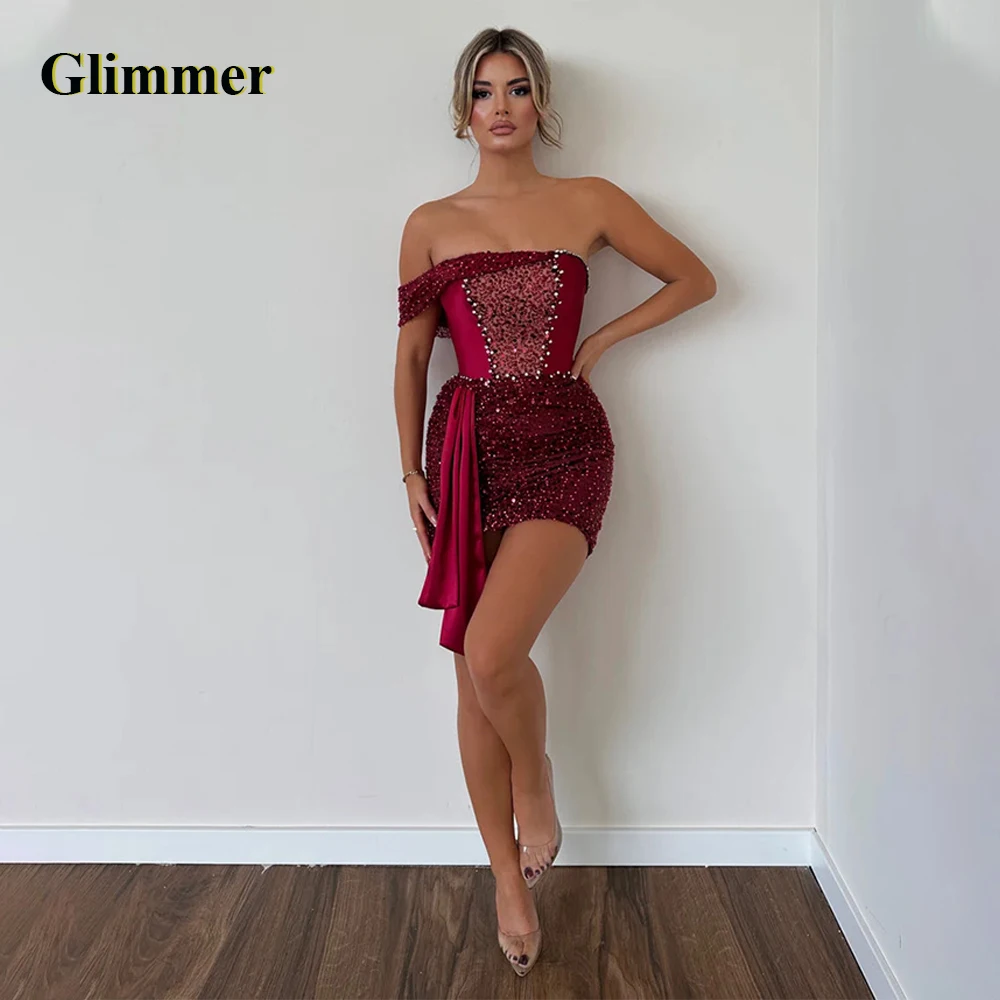 

Glimmer Exquisite One-Shoulder Hocoming Dresses Sequines Rhinestones Backless Drop Shipping Vestido De Formatura Personalised