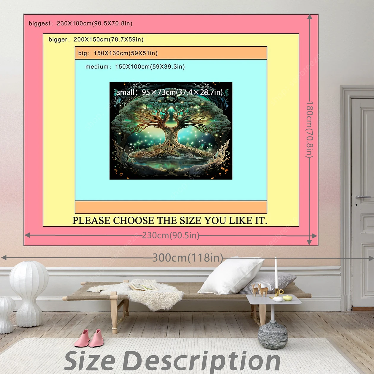 Description Picture 3 of itemTrippy Psychedelic Tree Of Life Tapestry Wall Hanging Room Decor Aesthetic Wishing Tree Large Mandala Witchcraft Boho Tapestries