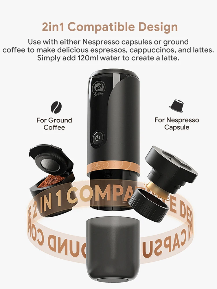 120ml Electric Coffee Machine USB Charging Stainless Steel Express Coffee Maker Portable Mini Automatic Cleaning for Home Office