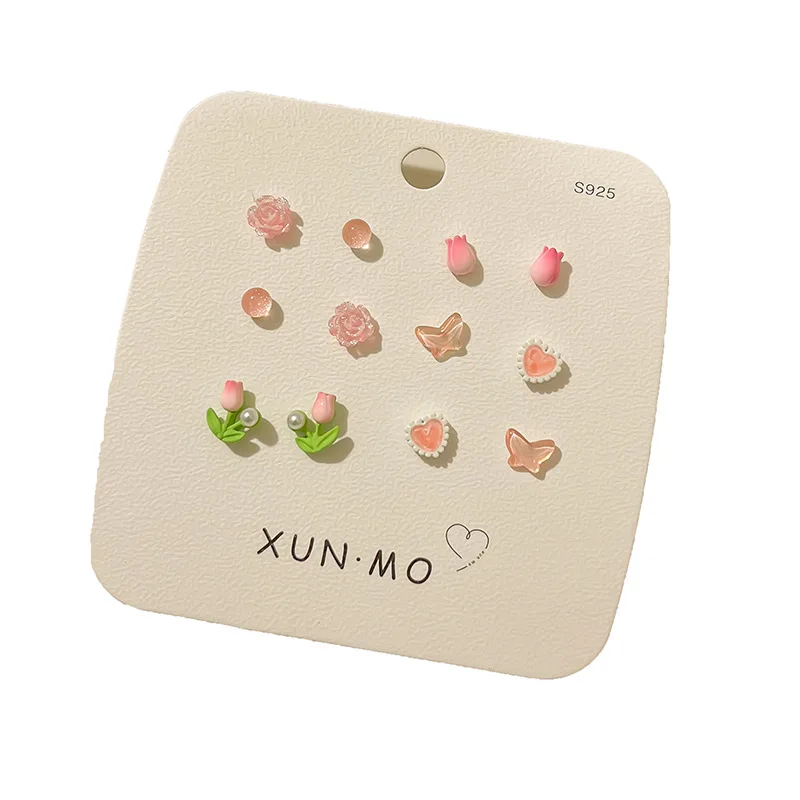 6Pairss/Set Multi Color Tiny Fairy Flower Stud Earrings for Women Korean Trendy Y2K Earrings Daily Jewelry Gifts