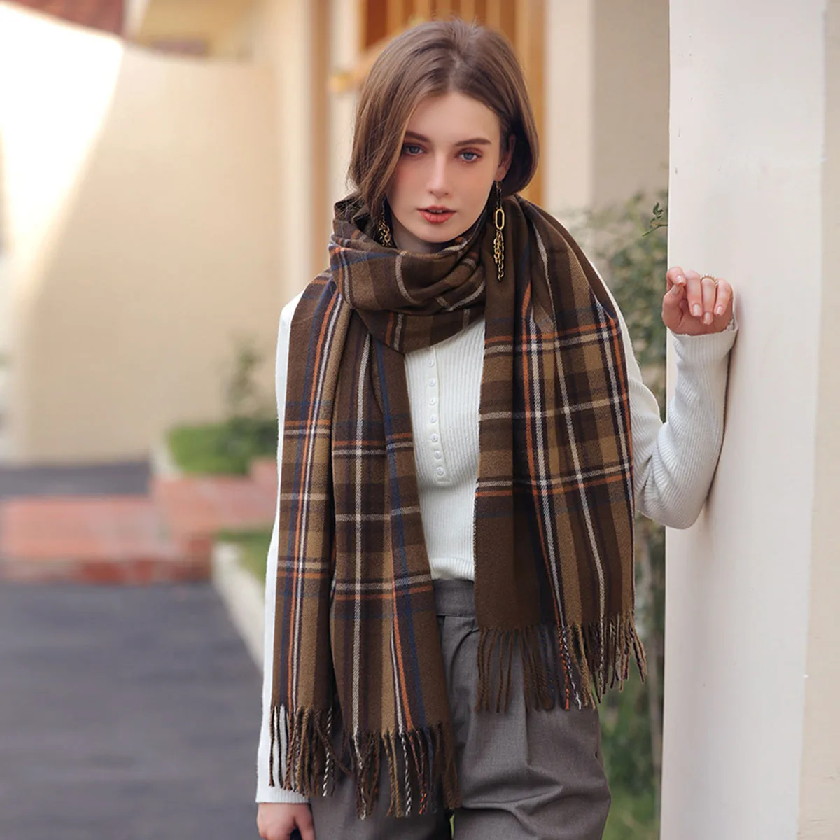 Women's Fashion Scottish Style Tartan Warm Scarf Plaid Soft Long Wrap Shawl Christmas Valentine's Day for Girlfrend Wife Mom 6