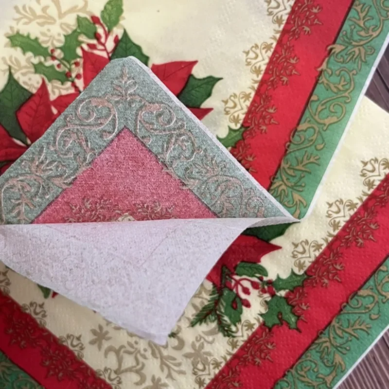 10/20pcs 2Ply 33cm Christmas Napkins Red Christmas Flowers Printed Paper Napkins Disposable Placemats Colourful Printed