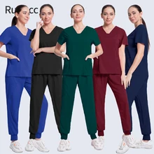 

Hospital Workwear Operating Room Medical Uniforms Women Scrubs Clothes Sleeve V-Neck Workers Summer Uniforme Medical Accessories