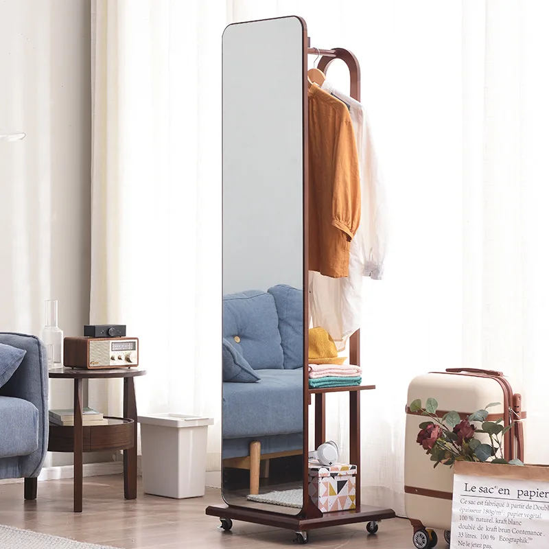 

Dressing Mirror Full-length Mirror Bedroom Rotating Multi-function Solid Wood Storage Objective, Coat Hanger, Integrated Mirror