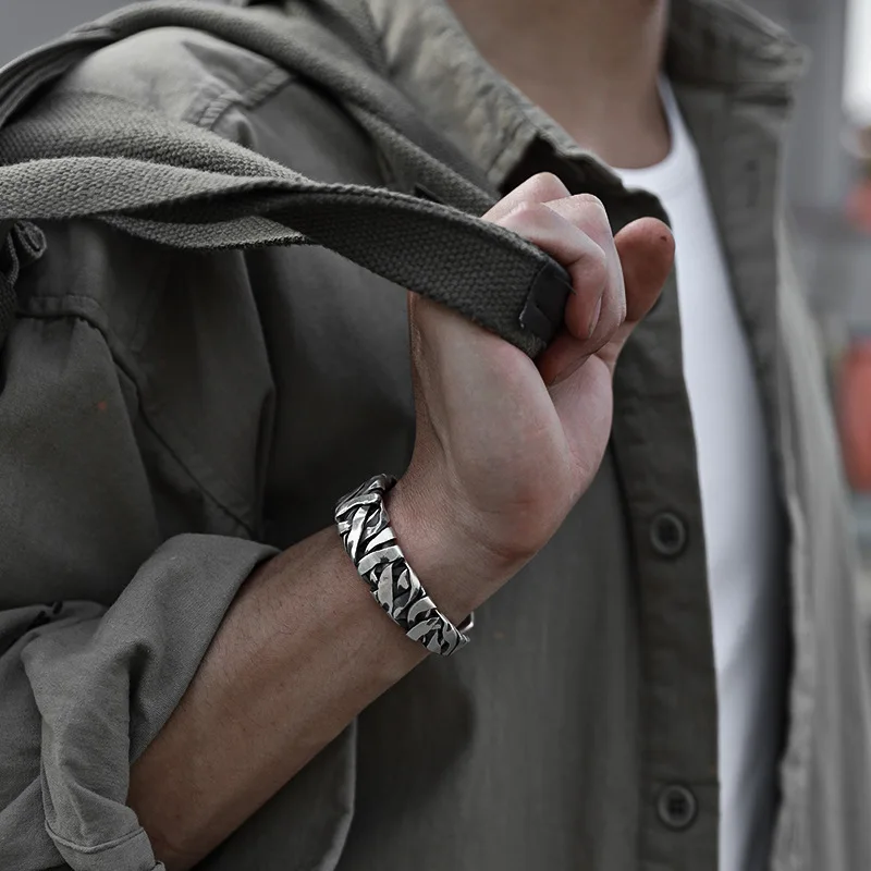 Silver Bracelet 925 Sterling Silver Bracelet Bangle Punk Wide Irregular Geometric For Woman Man Jewelry Gift