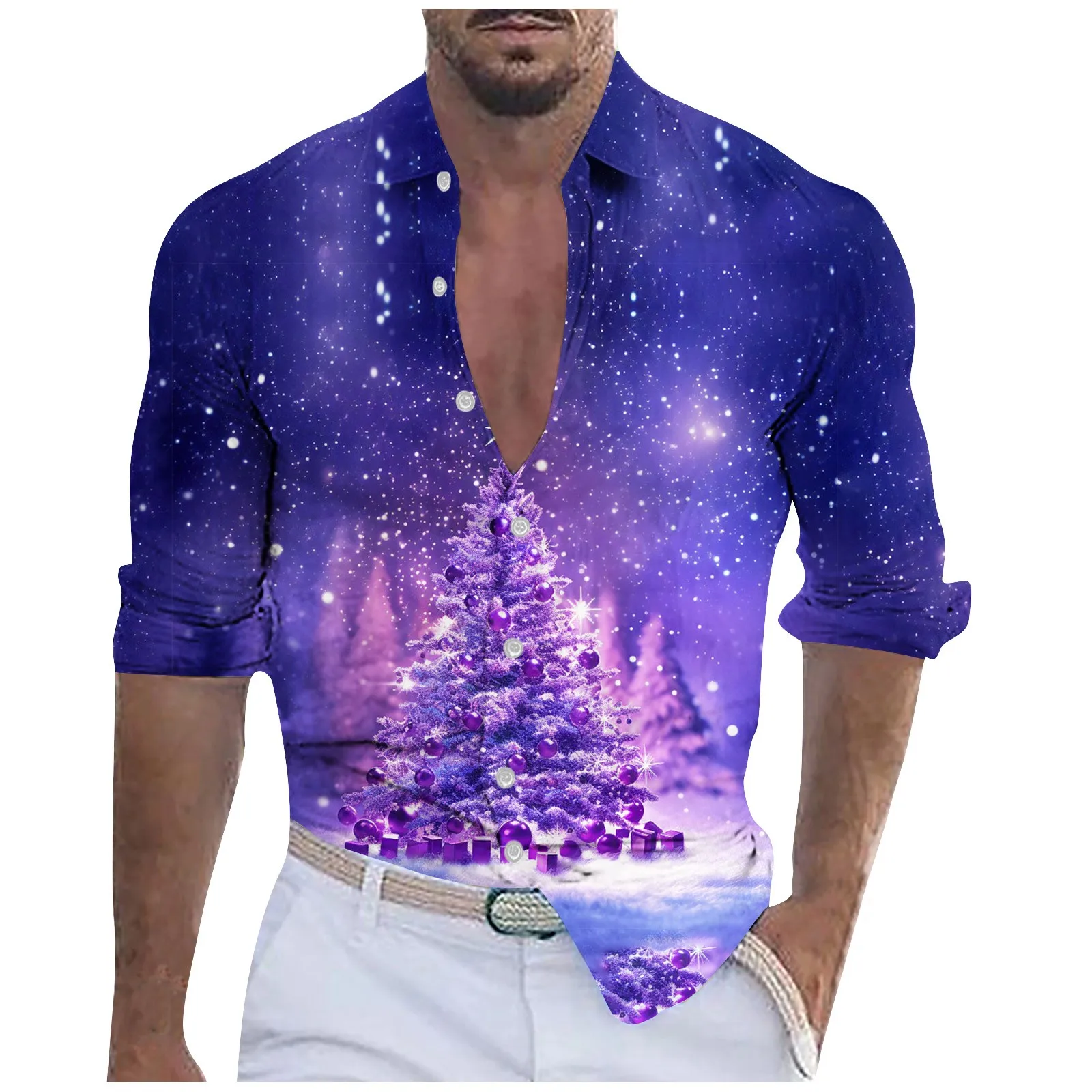 

2023 Christmas Clothing Men Shirts Long Sleeve Tops Fashion 3d Print Holiday Apparel Casual Men's Christmas Shirt Ropa Hombre