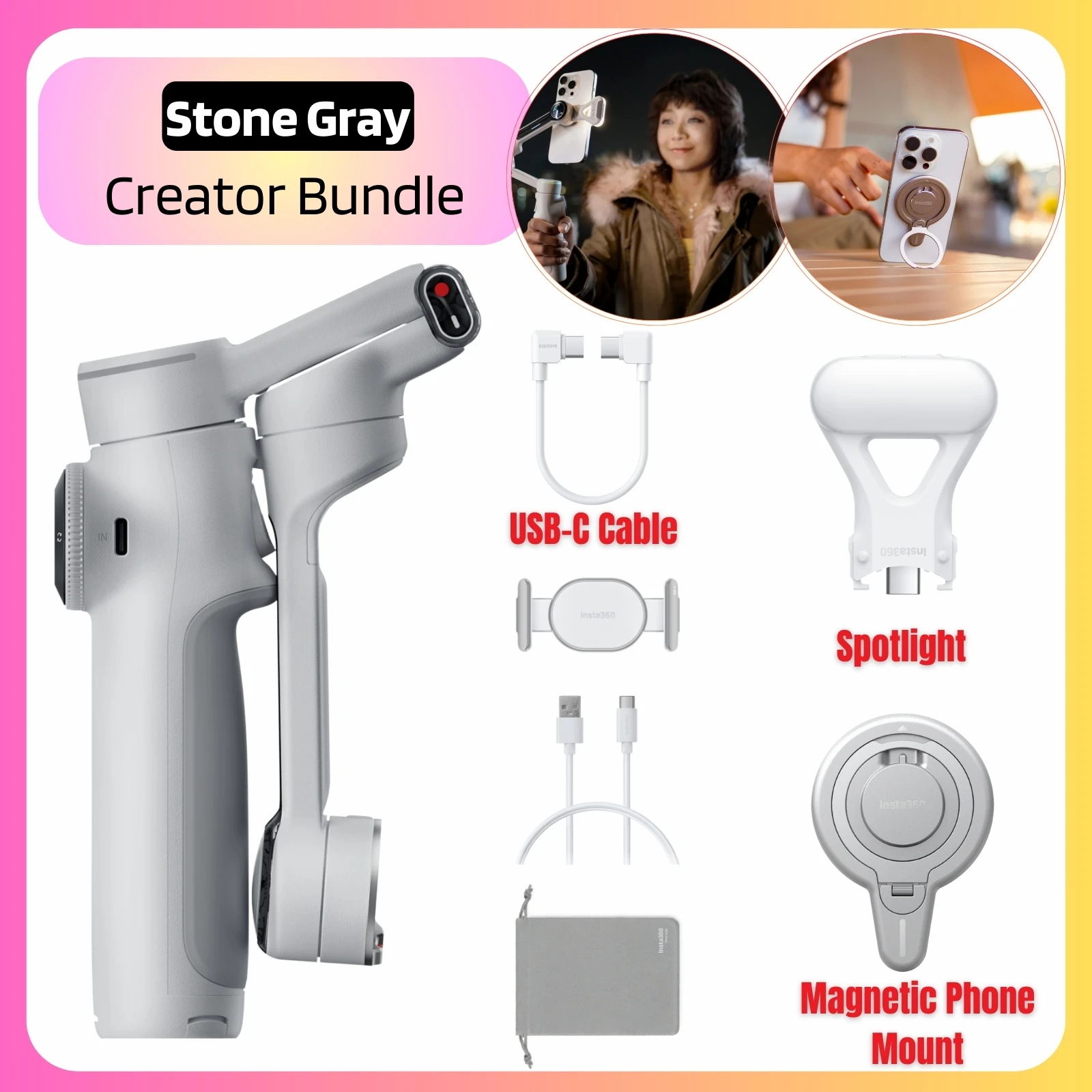 Insta360 Flow 2 Pro ハンドヘルドジンバルスタビライザー AI