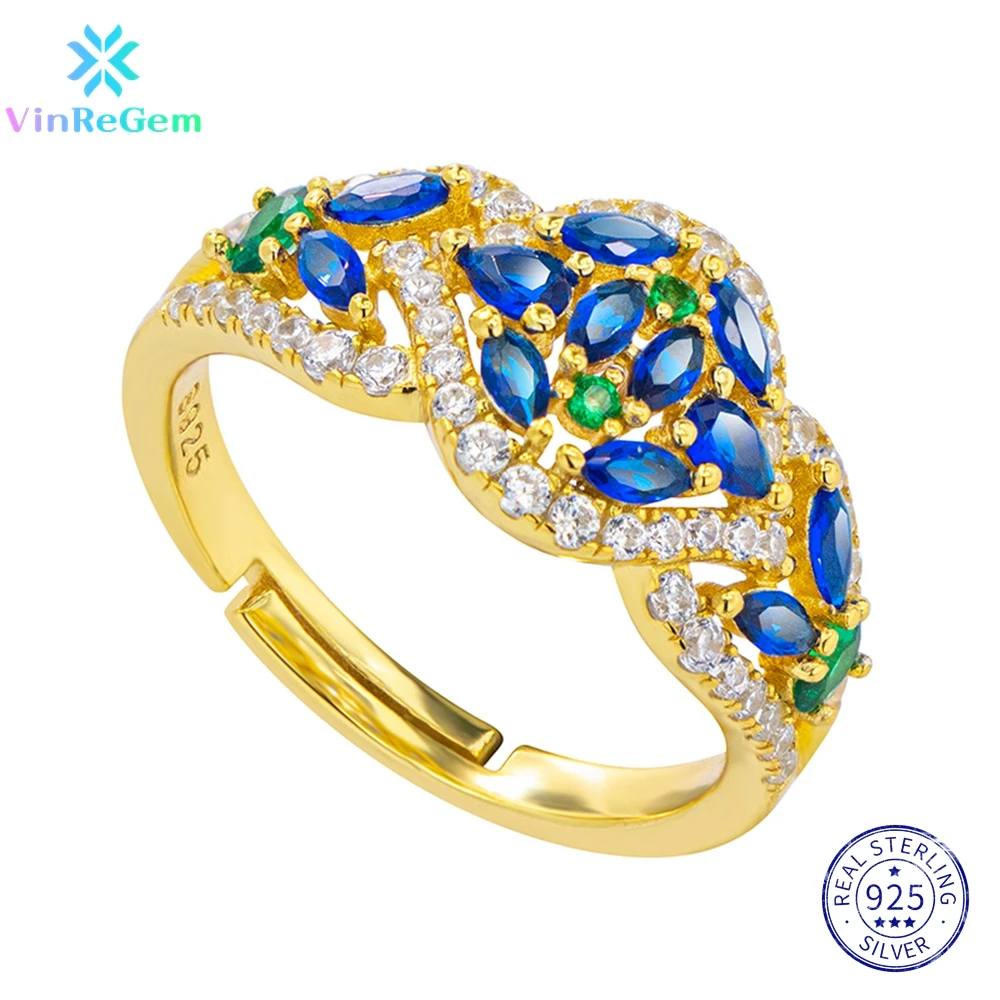 

Vinregem Genuine 925 Sterling Silver Natural Colorful Gemstone Simulated Moissanite Ring for Women Vintage Jewelry Drop shipping