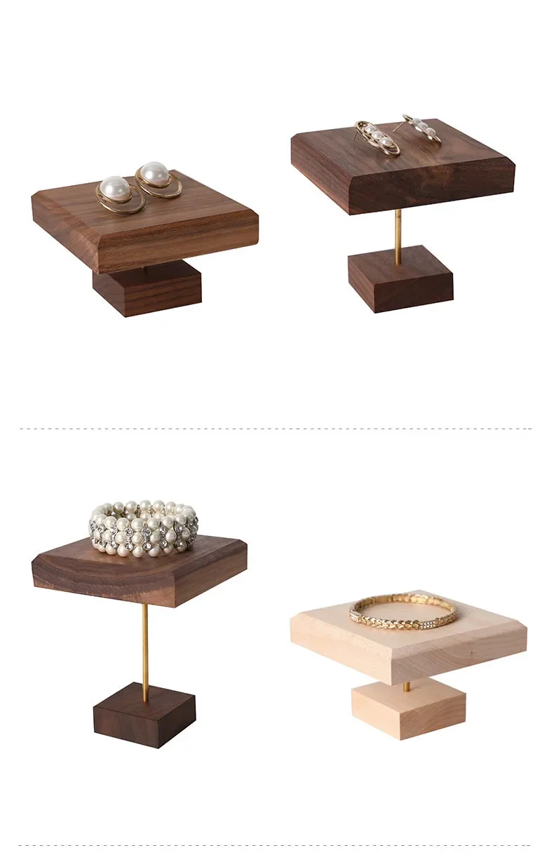 Solid Wood Walnut Jewelry Display Stand Mini Desktop Riser Bracelet Watch Display Plate Cosmetics Rack Holder Doll Organizer