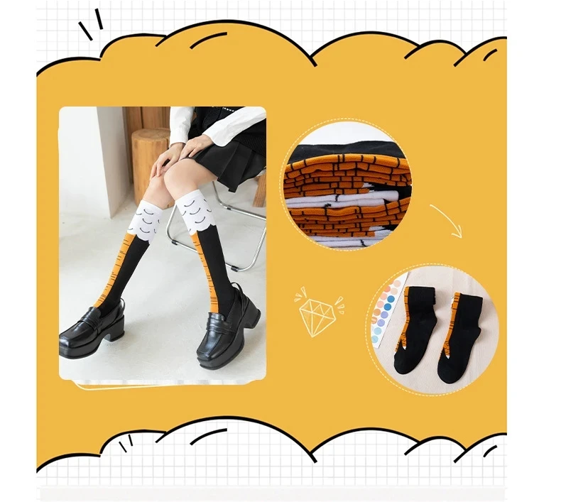 Trendy chicken feet socks worn knee length view