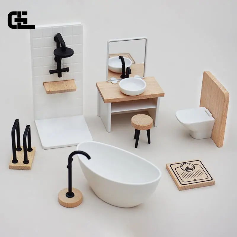 

1/12 Dollhouse Simulation Washbasin Tub Toilet Model Dollhouse Bathroom Decor Dolls House Miniature Furniture Accessories
