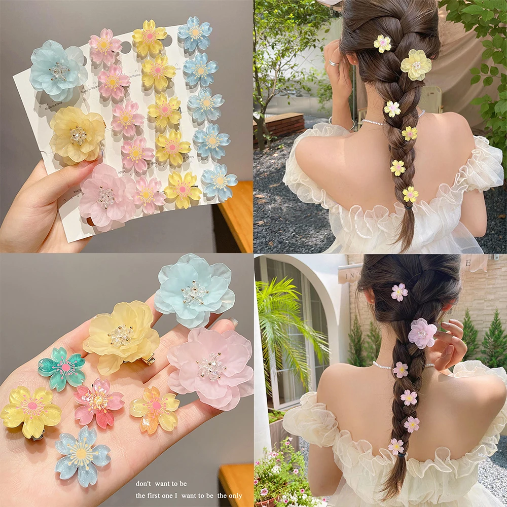 

Summer Sweet Cherry Blossom Small Hair Clip Korea Kid Cute Flower Hairpin Set Exquisite Girl Hair Accessories Headwear Headdress