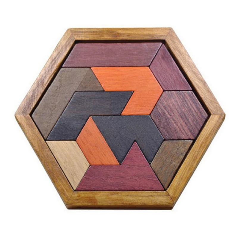 Hexagon Wooden Puzzle Tangram Intelligence Toys For Kids Adults IQ Games Quebra Cabeça Infantil Rompecabezas De Madera sensory training for kids children toys jeux enfant garçon fille 3 5 6 7 8 10 ans juguetes deportivos brinquedo infantil