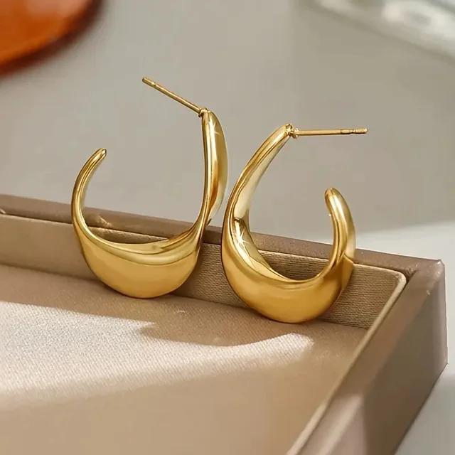Boucles d'oreilles créoles simples et luxueuses en acier inoxydable doré, Clips d'oreilles rondes brillantes cubiques, bijoux tendance pour cadeaux de fête de mariage