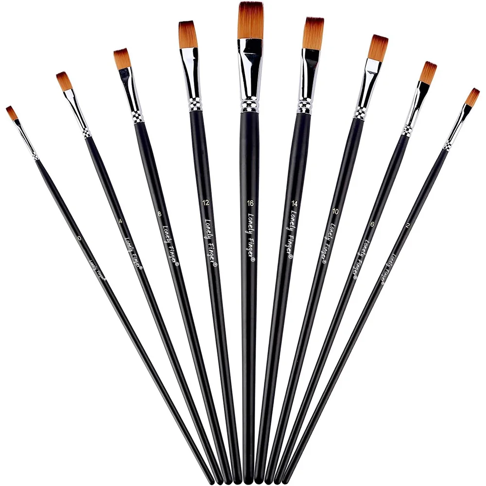 9Pcs Flat Art Paintbrush Set Anti-Shedding Synthetic Nylon with Long Handle Paint Brush for Watercolor Acrylics Gouache Oil 3