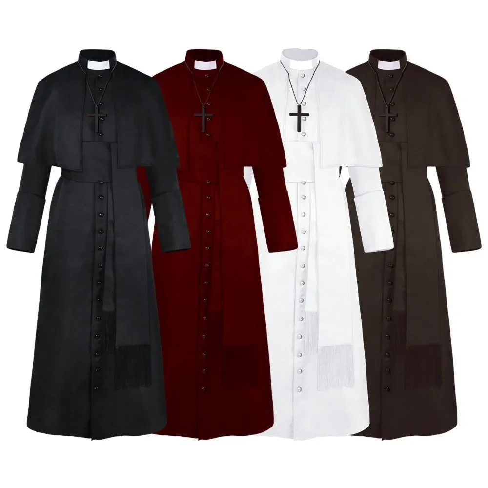 

Medieval Renaissance Priest Costume Catholic Church Religious Roman Retro Pope Pastor Father Mass Missionary Robe Clergy Cassock