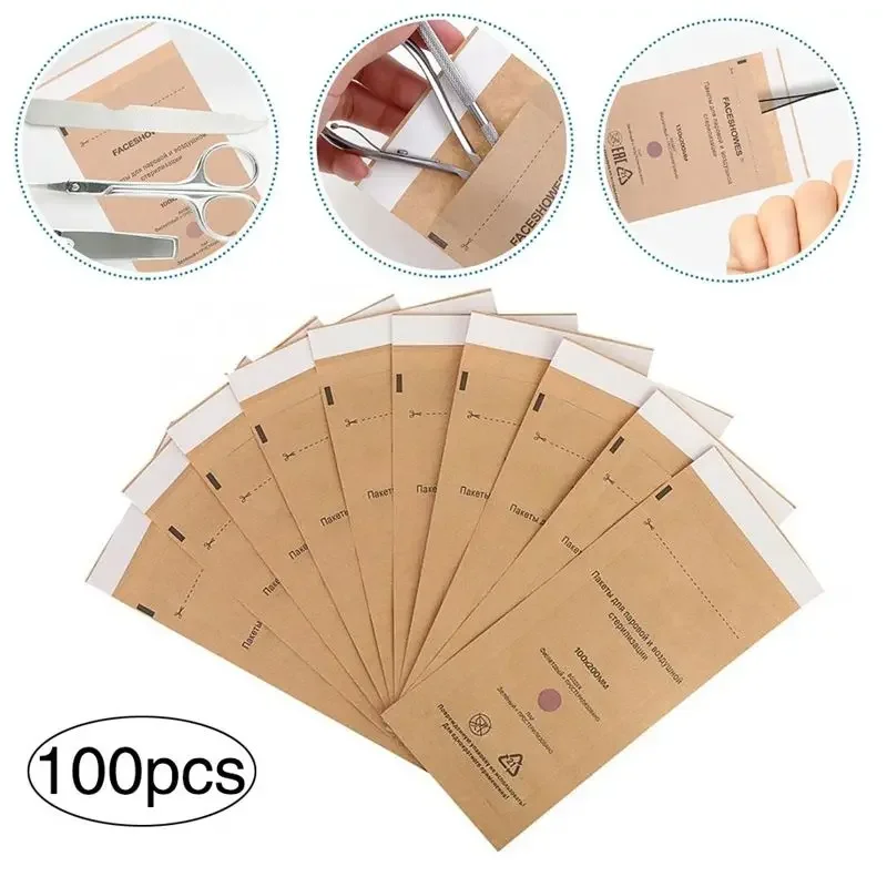 50/100Pcs Nail Sterilizer Manicure Bag Kraft Bags Dry Heat Disposable Sterilization Disinfection Machine Accessory Nailart Tools