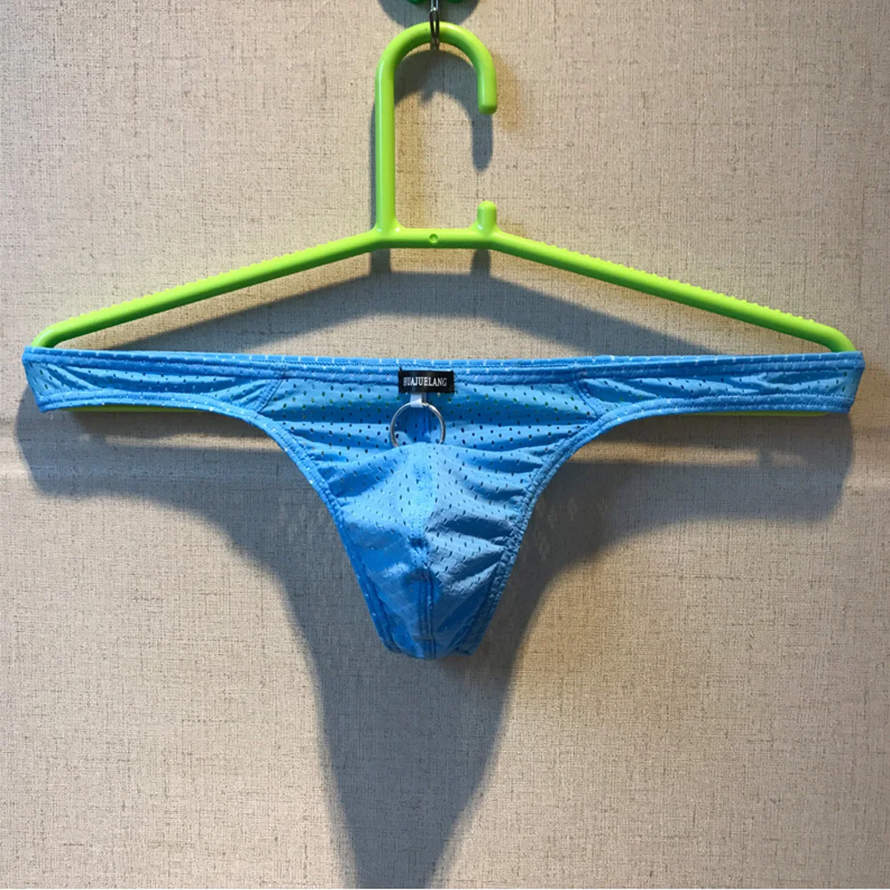 Men's Underwear Low Waist Sexy Ice Silk Mesh T-Back Breathable Hole Nylon T-Shaped Panties Shorts Gay Mens Underwear for Couple