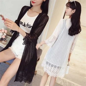 New Summer Women Thin Sunscreen Cardigan Lace-up Chiffon Tops Female Korean Style Bell Sleeve Short Coat Casual Sun Protected