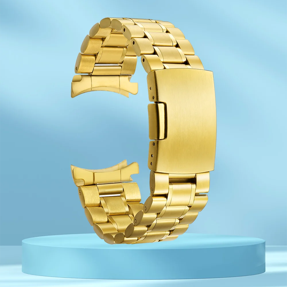 Stainless Steel Curved End Watch Band with Safety Folding Buckle Strap Bracelet