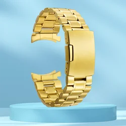 Stainless Steel Curved End Watch Band with Safety Folding Buckle Strap Bracelet - 22mm (Gold)