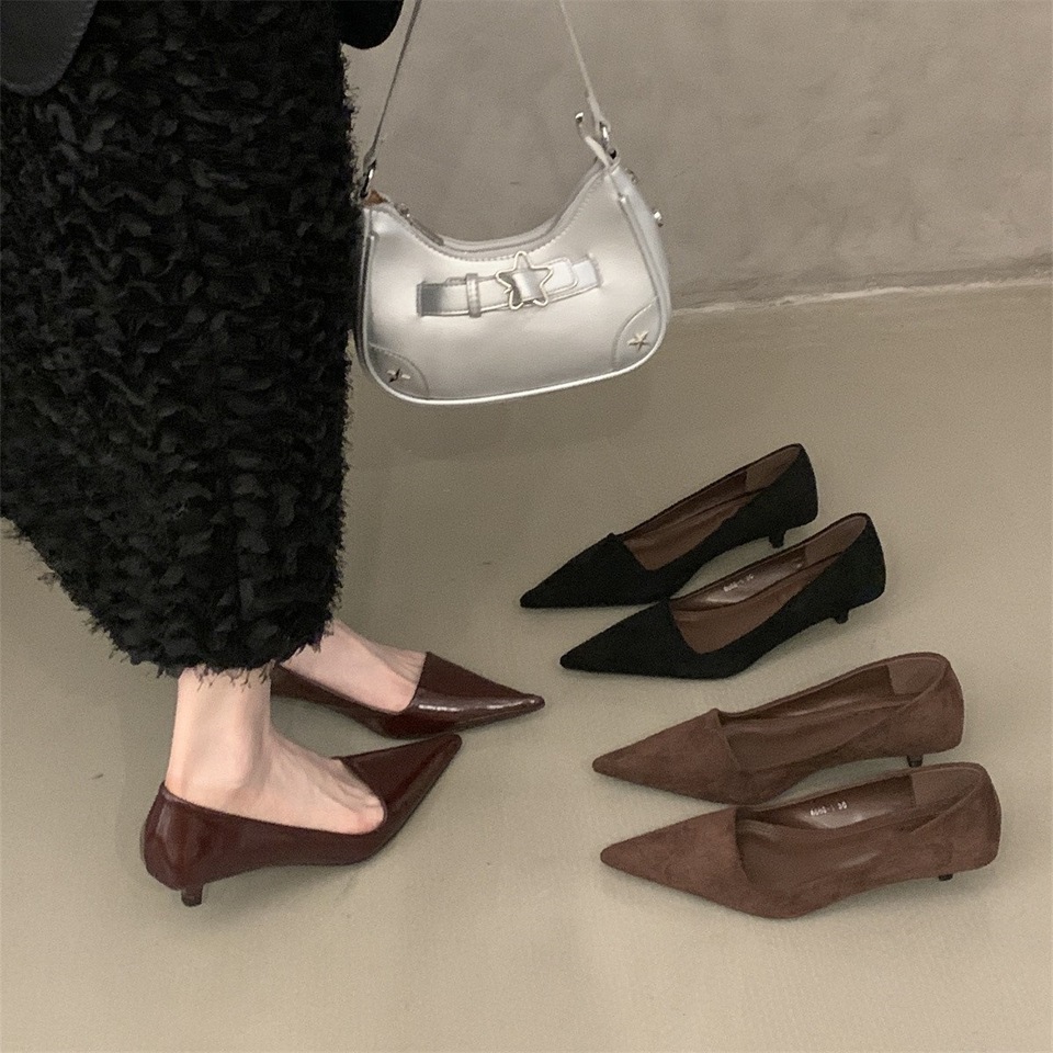 French Kitten Heel Pointed Single Shoes Women's 2025 Spring and Autumn Temperament Commuting Stiletto High Heels Shoes for Women