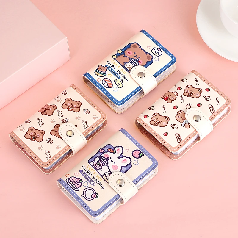 Kawaii Bear PU Leather Card Holder Cute Multi Grids Business ID Credit Bank Card Case Photocards Holder Small Portable Wallet