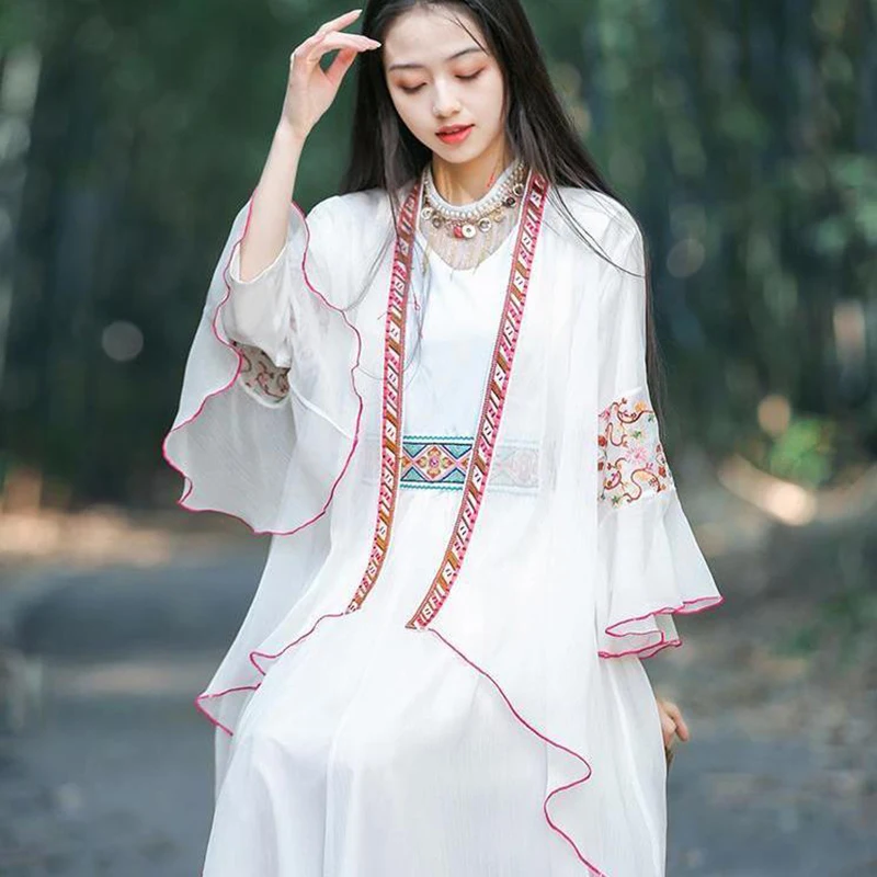 bathing suit wrap Ginzagirl Top Summer Air-Conditioning Soild Cotton Long Cardigan Sunscreen Clothes Lady Vintage Loose Literary Kimono Mori Girl summer beach maxi dresses