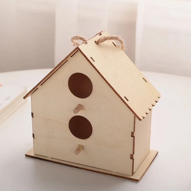 DIY Bird Wood House Outdoor Handmade Accessory Pet Supplies Hanging Birdhouse Hideouts For Outside Balcony bird house