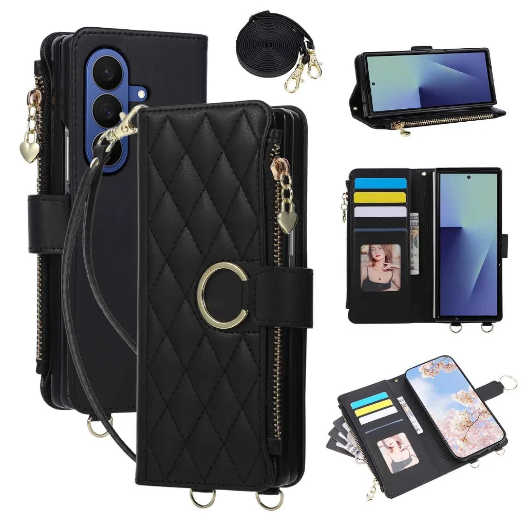 Quilted Zipper Card Holder Wallet Crossbody Phone Case