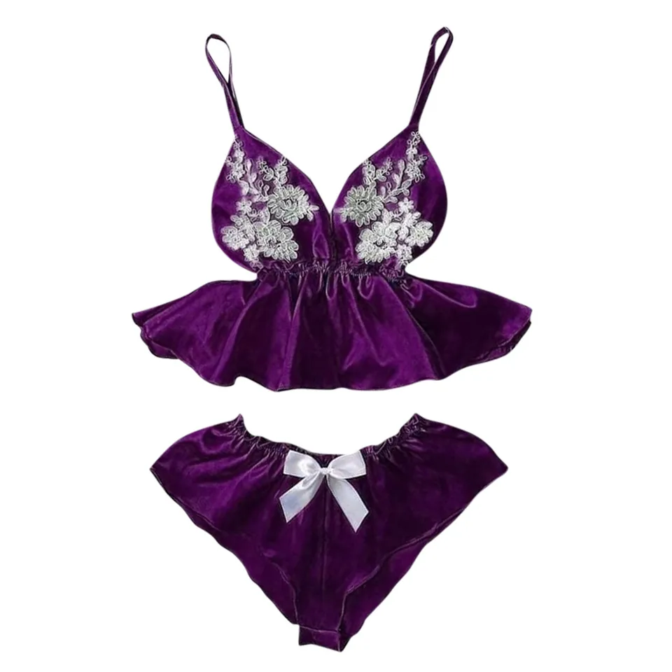 Plus Size Women Lace Floral Lingerie Set