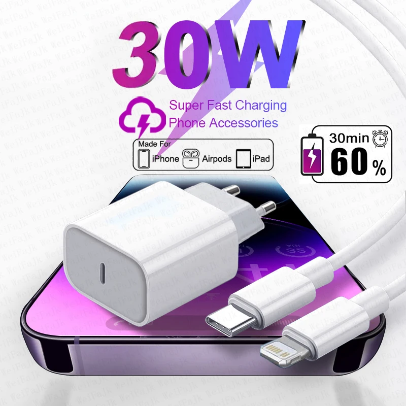 

For APPLE Original Quick 30W Type C Charger For iPhone 15 14 13 12 11 Pro Max X XS 8 Plus Magsafe Fast Charging Lightning Cable